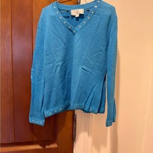 St. John Sport by Marie Gray Blue V-Neck Sweater